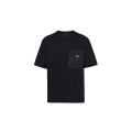 T-shirt col rond jersey coton noir poche poitrine Re Nylon
