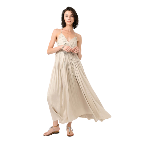 Robe à bretelles BARBARA BUI satin froissé champagne