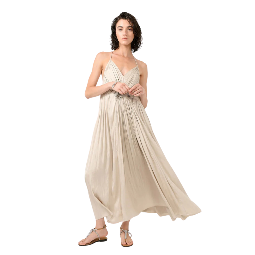 Robe à bretelles BARBARA BUI satin froissé champagne