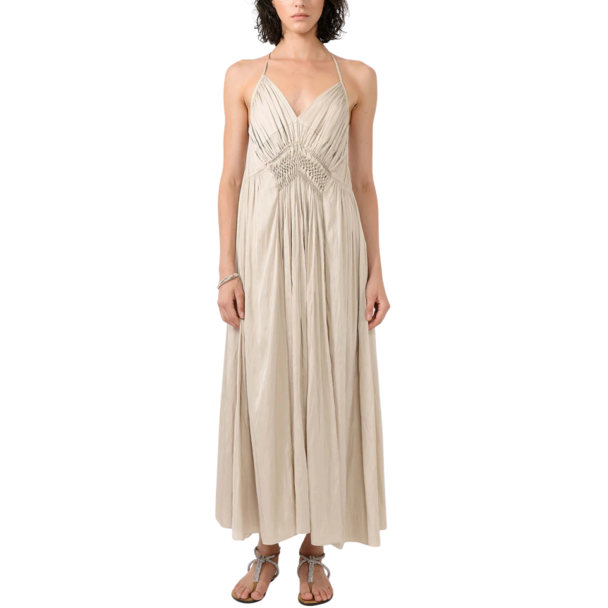 Robe à bretelles BARBARA BUI satin froissé champagne