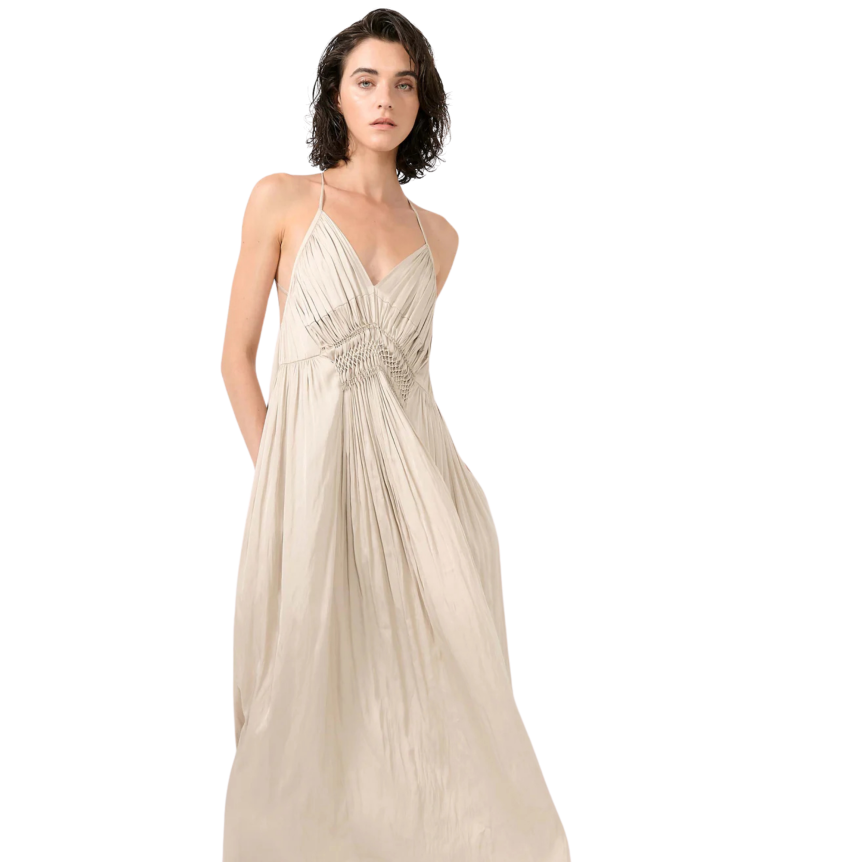 Robe à bretelles BARBARA BUI satin froissé champagne