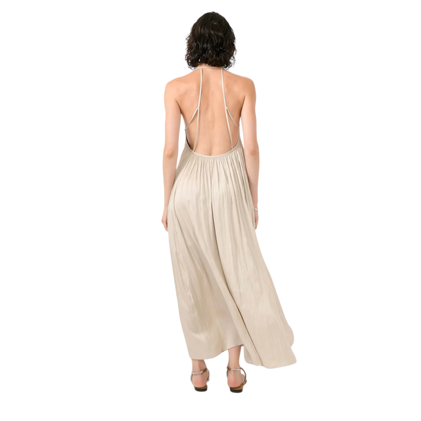 Robe à bretelles BARBARA BUI satin froissé champagne