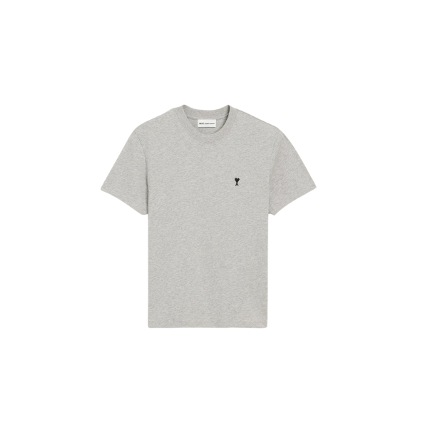 T-shirt AMI Paris jersey coton léger gris chiné broderie poitrine coeur noir