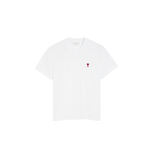 T-shirt col rond AMI Paris manche courte coton blanc broderie coeur rouge
