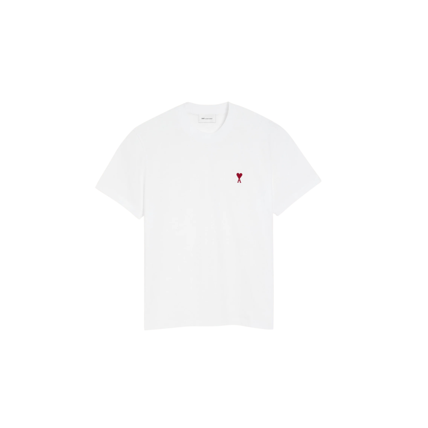 T-shirt col rond AMI Paris manche courte coton blanc broderie coeur rouge