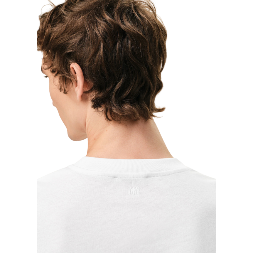 T-shirt col rond AMI Paris manche courte coton blanc broderie coeur rouge