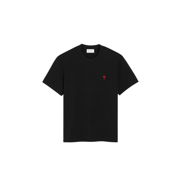 T-shirt col rond AMI Paris manche courte coton noir broderie coeur rouge