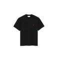 T-shirt col rond manche courte coton noir broderie coeur rouge