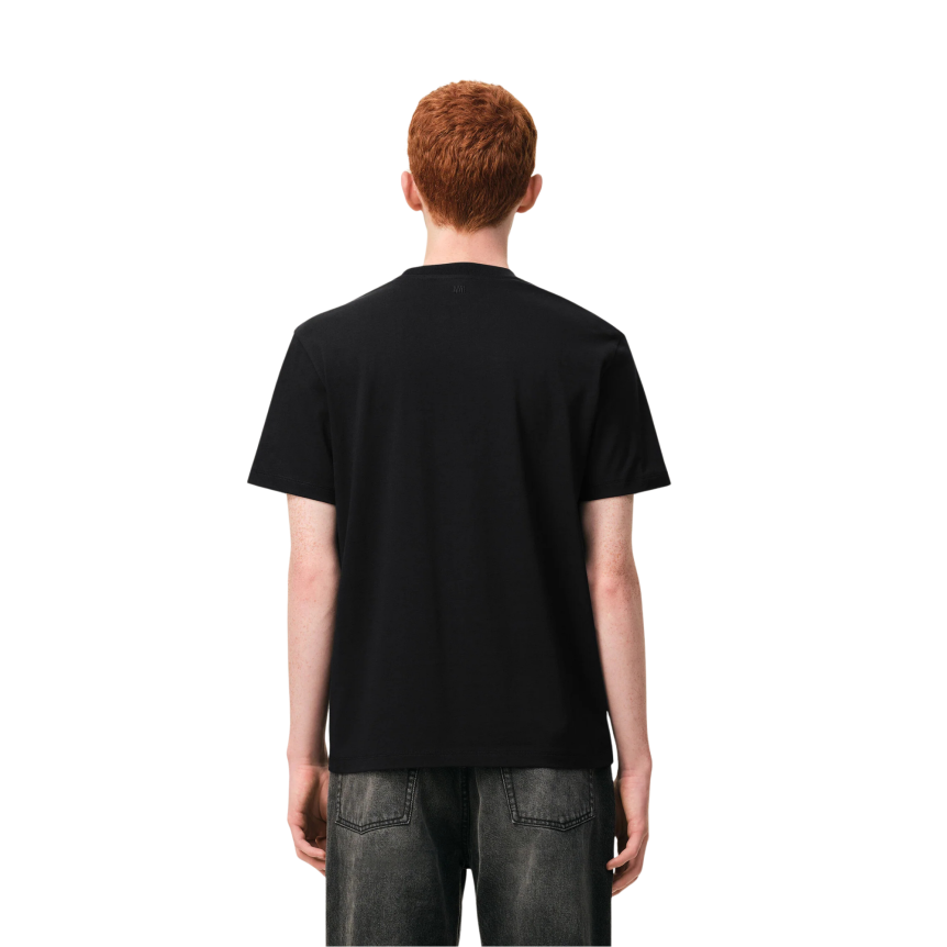 T-shirt col rond AMI Paris manche courte coton noir broderie coeur rouge
