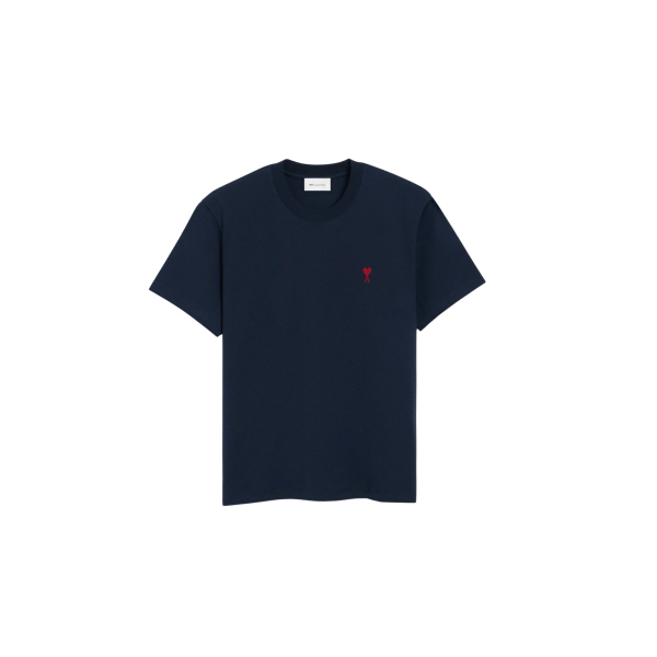 T-shirt AMI Paris col rond manche courte coton bleu marine broderie coeur rouge