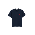 T-shirt col rond manche courte coton bleu marine broderie coeur rouge