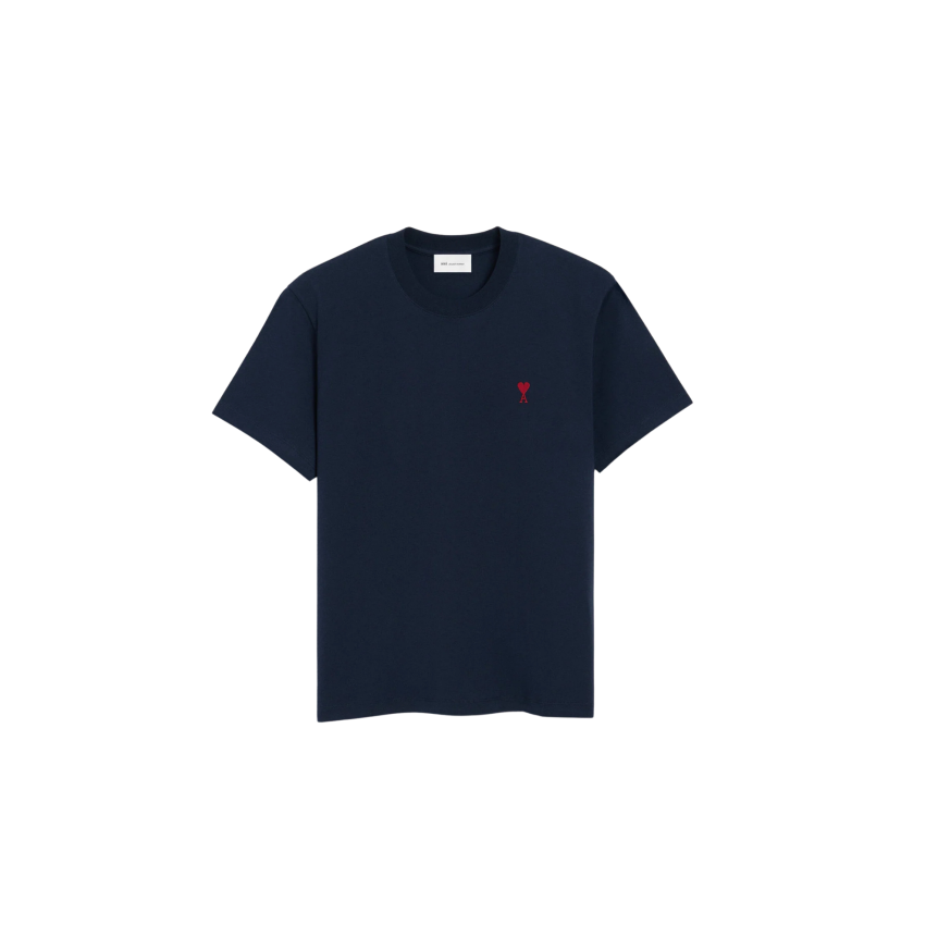 T-shirt AMI Paris col rond manche courte coton bleu marine broderie coeur rouge