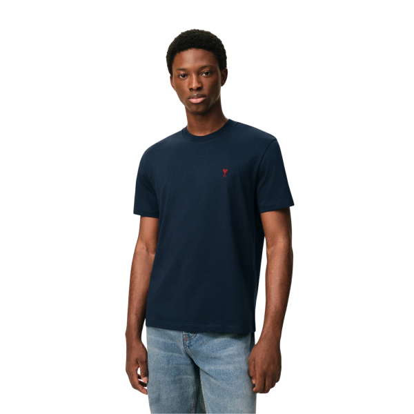 T-shirt AMI Paris col rond manche courte coton bleu marine broderie coeur rouge