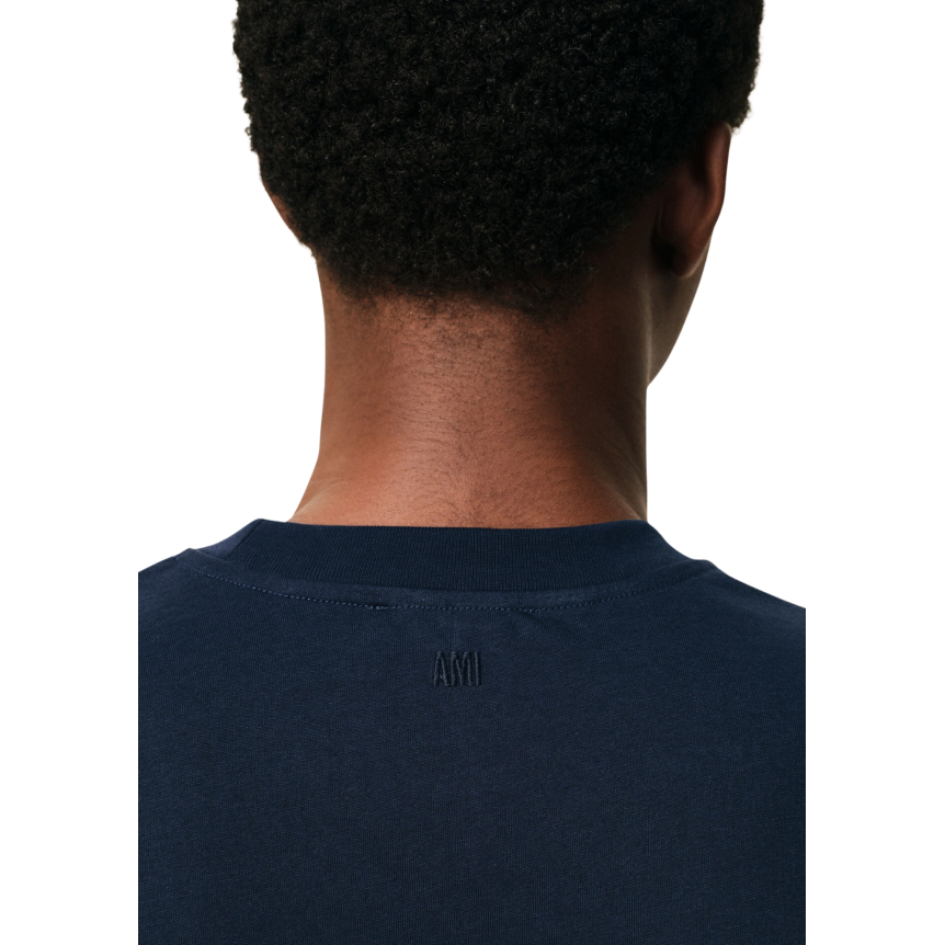 T-shirt AMI Paris col rond manche courte coton bleu marine broderie coeur rouge