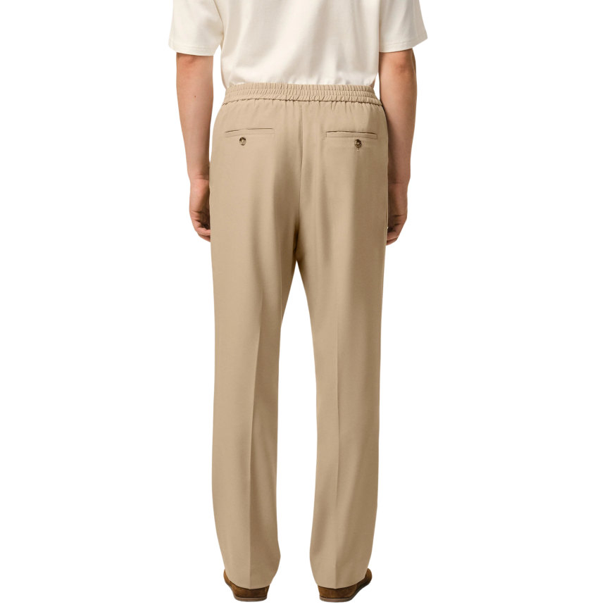 Pantalon droit AMI Paris taille élastique gabardine laine beige