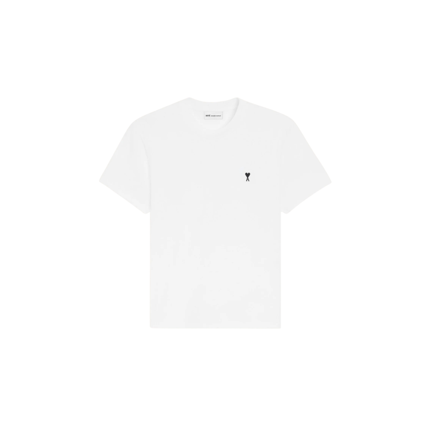 T-shirt col rond AMI Paris manche courte coton blanc broderie coeur noir