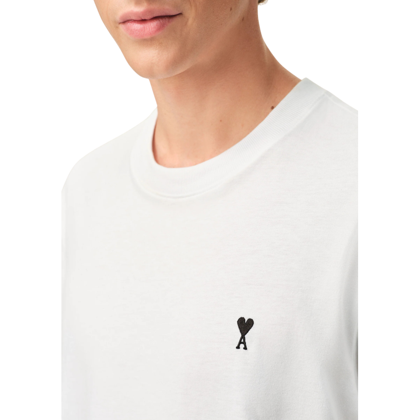 T-shirt col rond AMI Paris manche courte coton blanc broderie coeur noir