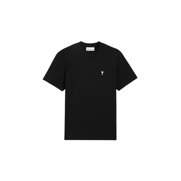 T-shirt col rond AMI Paris manche courte coton noir broderie coeur blanc