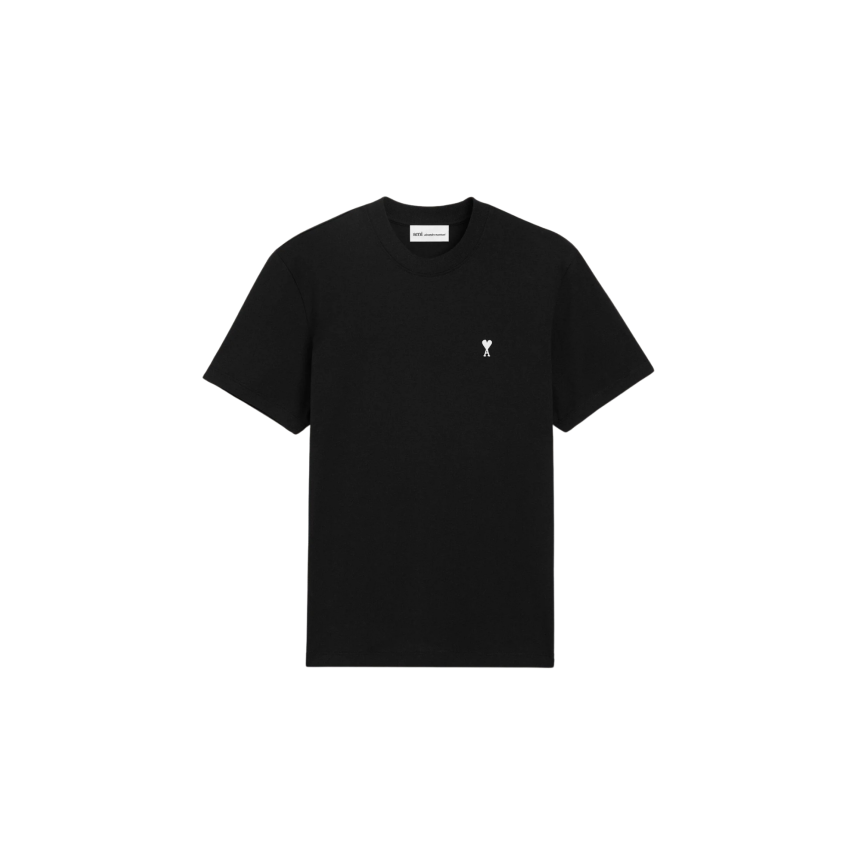 T-shirt col rond AMI Paris manche courte coton noir broderie coeur blanc