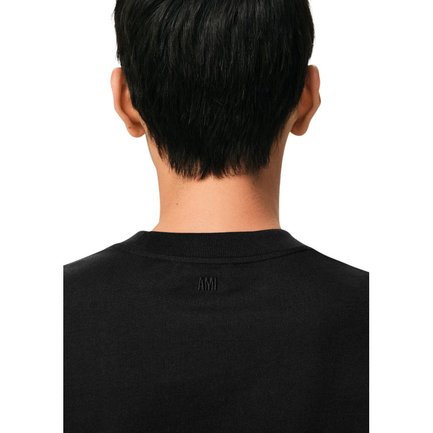 T-shirt col rond AMI Paris manche courte coton noir broderie coeur blanc