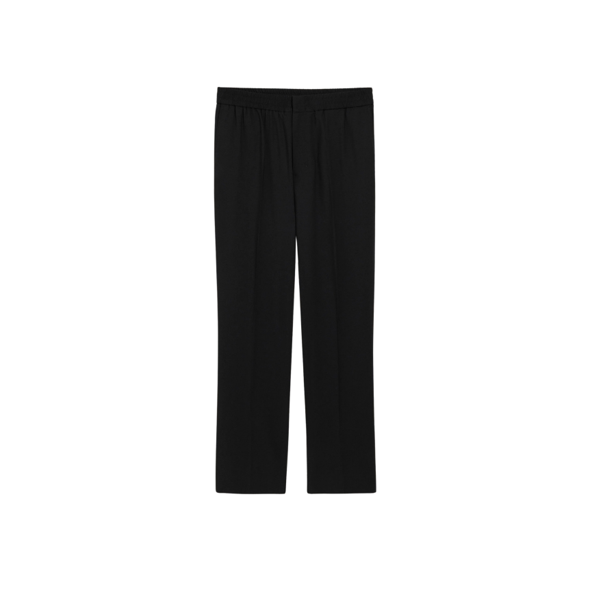 Pantalon droit AMI Paris taille élastique gabardine laine noir