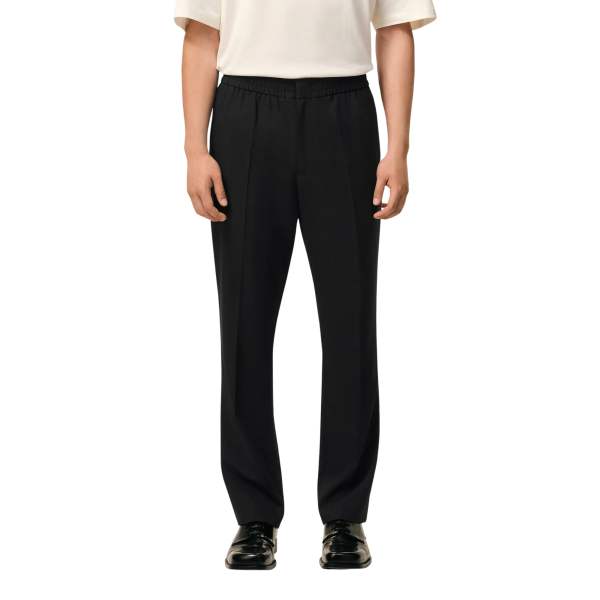 Pantalon droit AMI Paris taille élastique gabardine laine noir