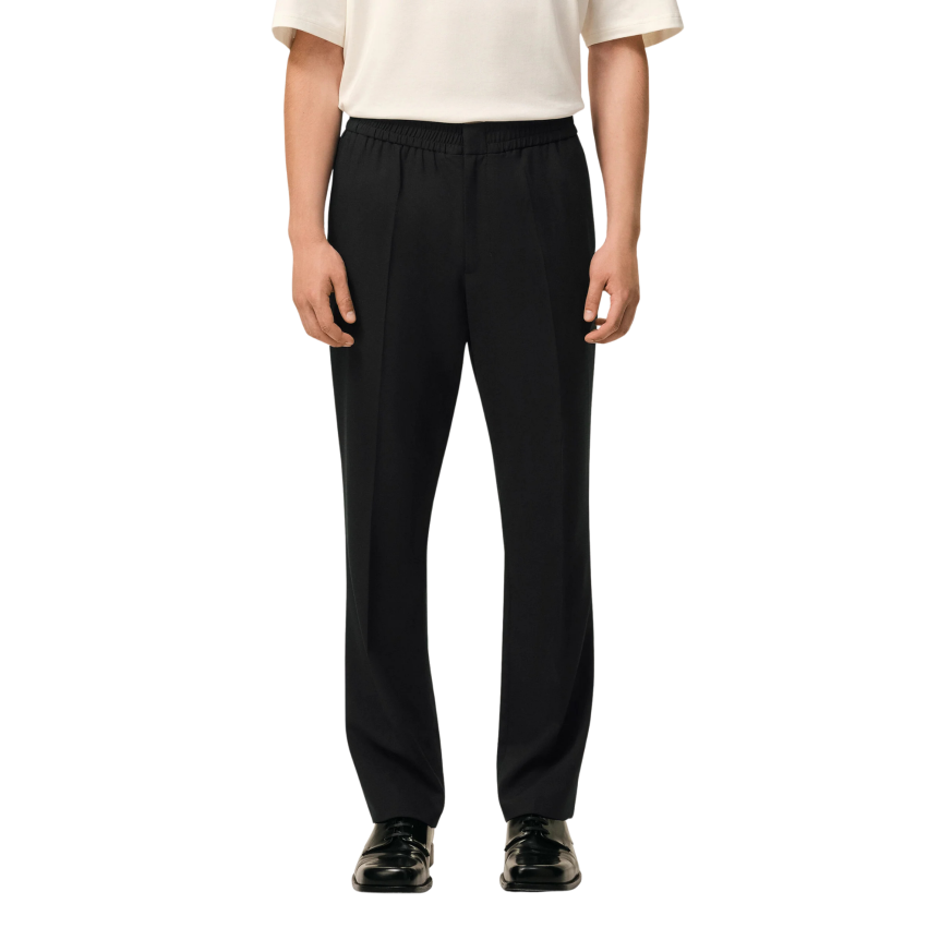 Pantalon droit AMI Paris taille élastique gabardine laine noir