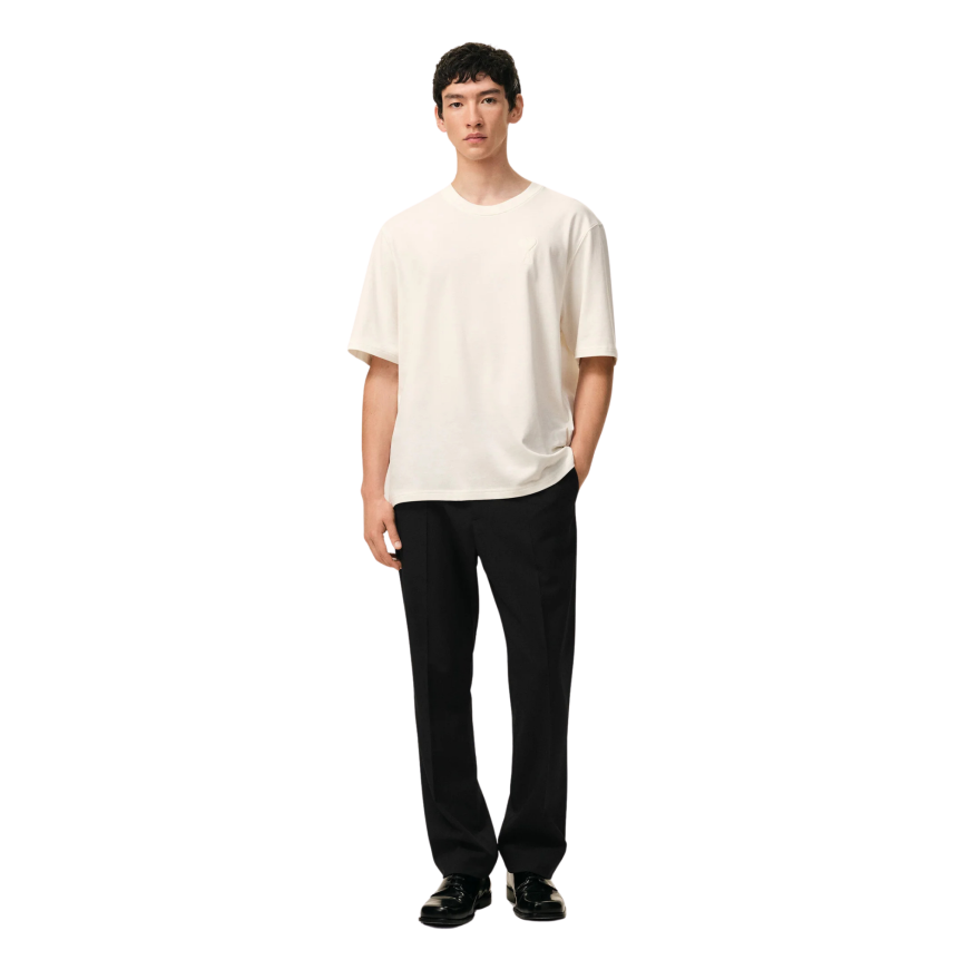 Pantalon droit AMI Paris taille élastique gabardine laine noir