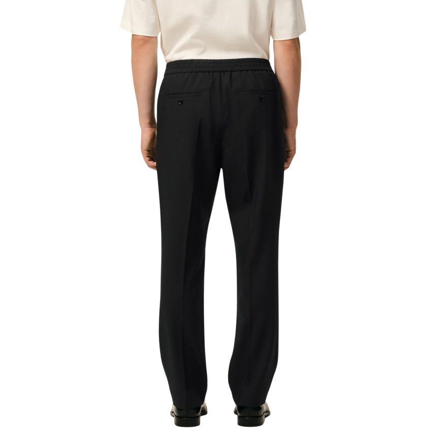 Pantalon droit AMI Paris taille élastique gabardine laine noir