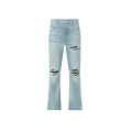 Jean droit évasé MX1 denim coton bleu clair empiècement cuir noir