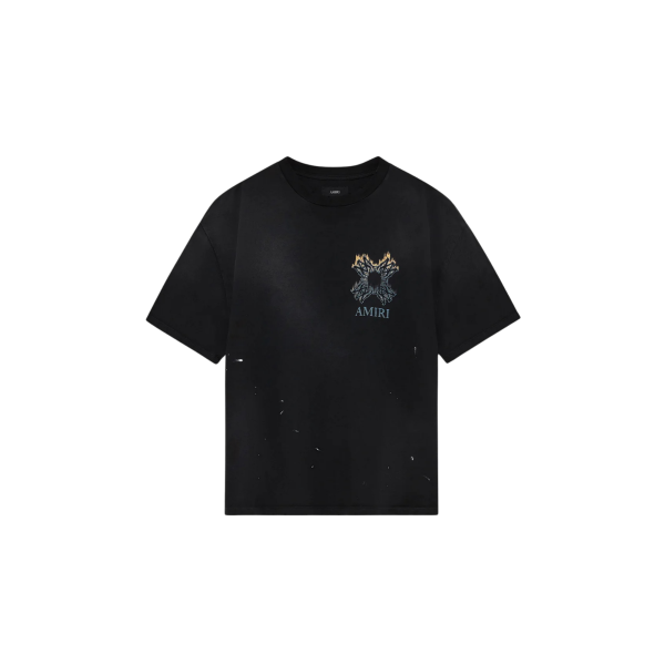 T-shirt oversize AMIRI coton noir délavé MA Quad flamme jaune