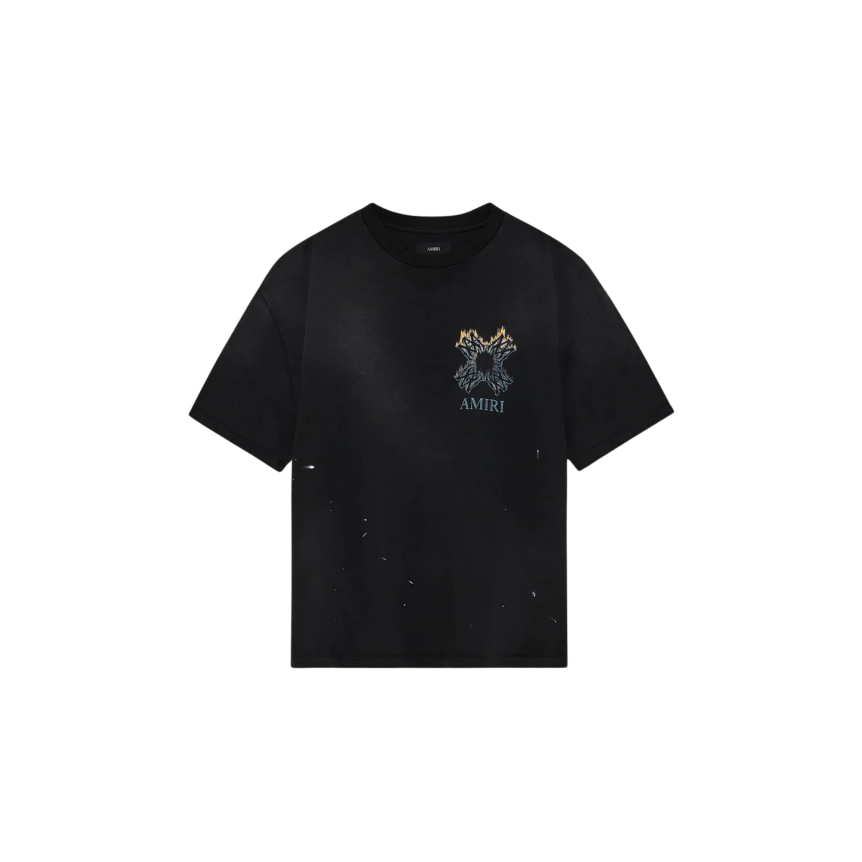 T-shirt oversize AMIRI coton noir délavé MA Quad flamme jaune