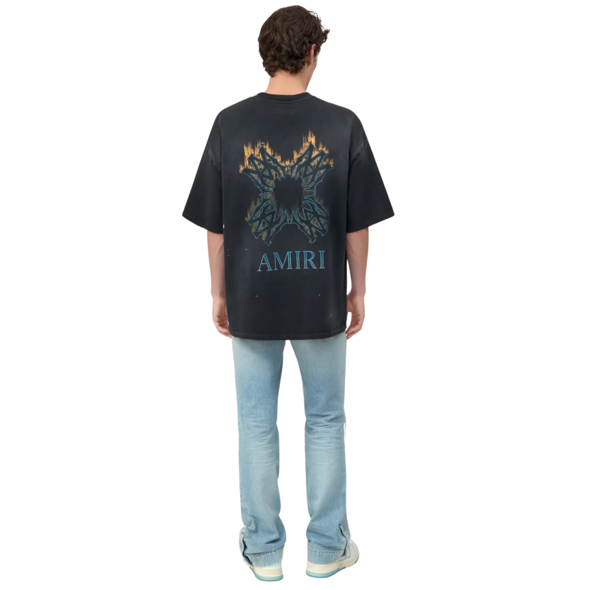 T-shirt oversize AMIRI coton noir délavé MA Quad flamme jaune