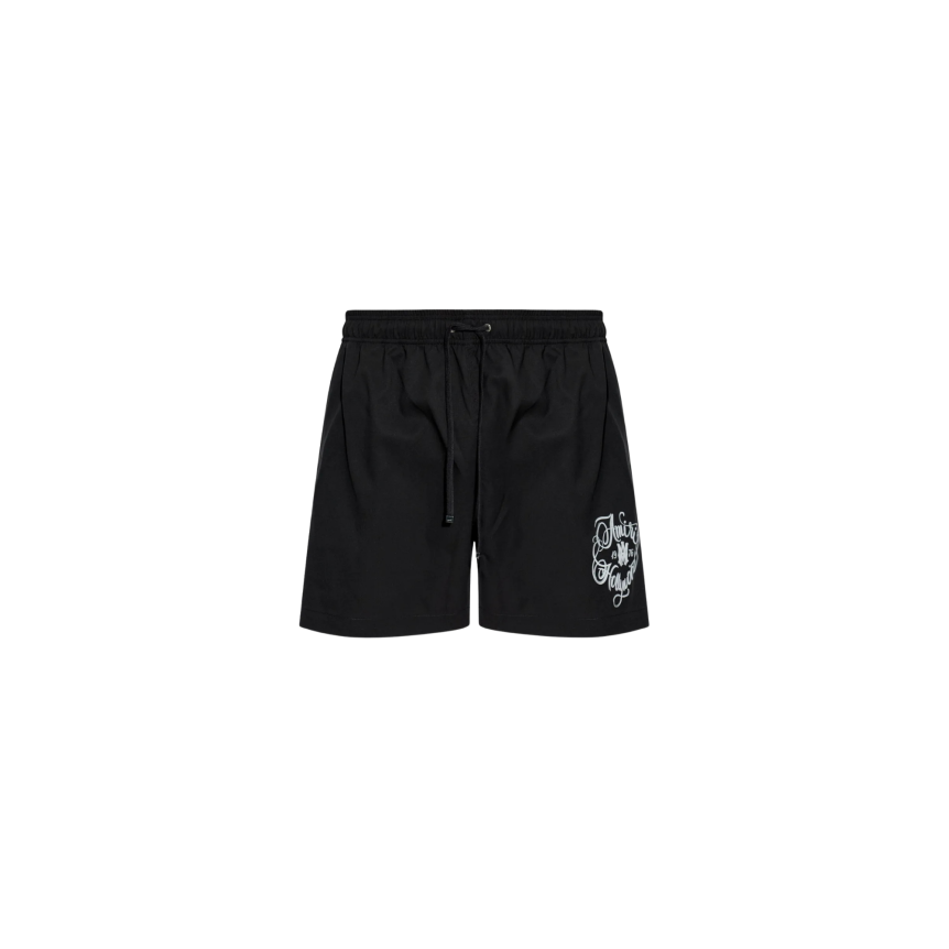 Short de bain AMIRI nylon noir logo Hollywood blanc