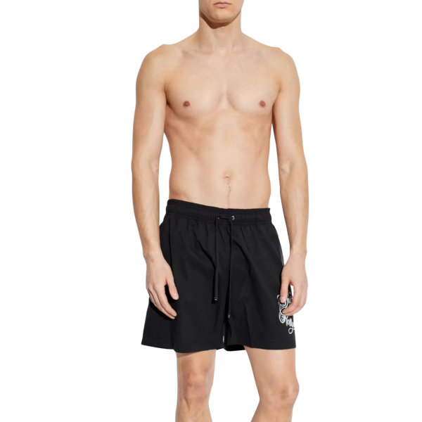 Short de bain AMIRI nylon noir logo Hollywood blanc