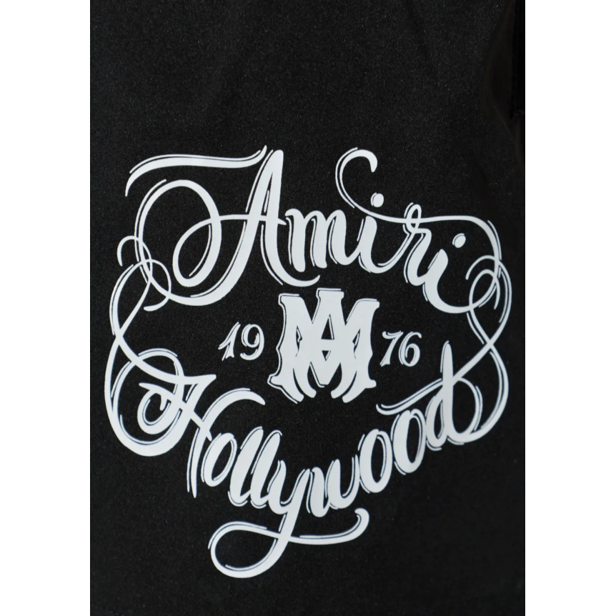 Short de bain AMIRI nylon noir logo Hollywood blanc