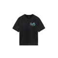 T-shirt oversize coton noir délavé logo flamme bleu vert dos
