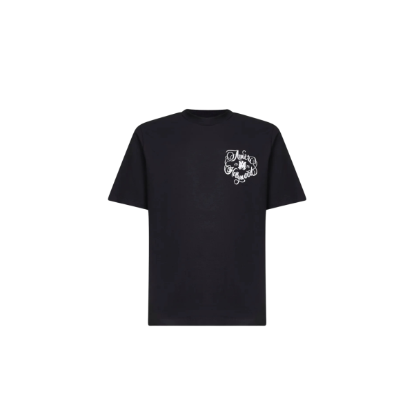 T-shirt col rond AMIRI manche courte coton noir logo Hollywood blanc