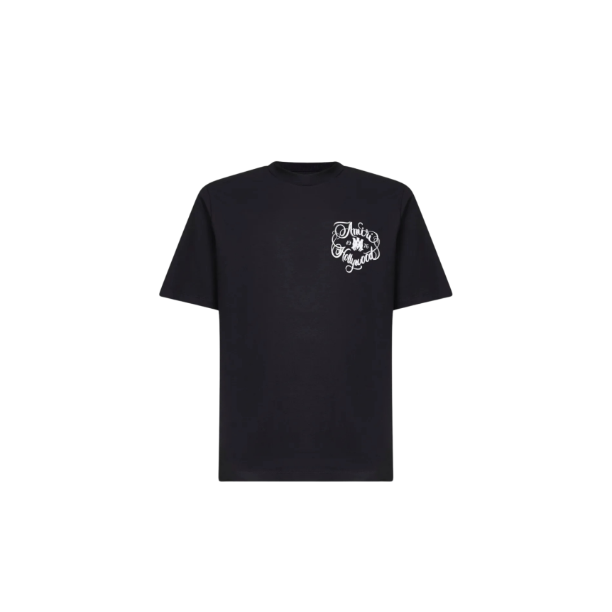T-shirt col rond AMIRI manche courte coton noir logo Hollywood blanc