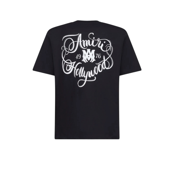T-shirt col rond AMIRI manche courte coton noir logo Hollywood blanc