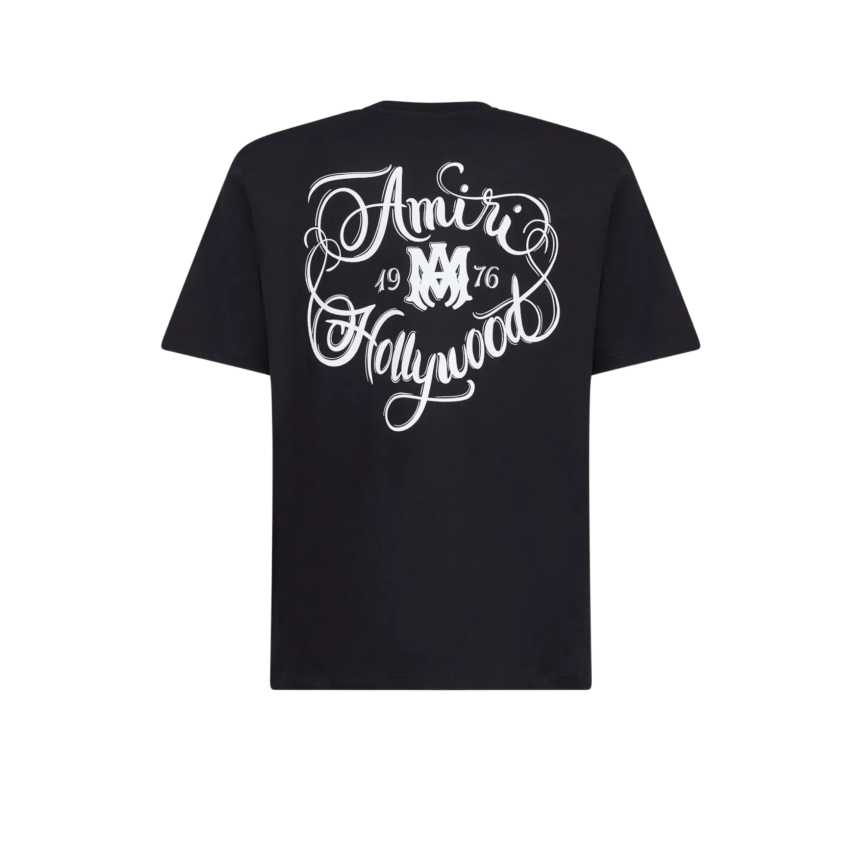 T-shirt col rond AMIRI manche courte coton noir logo Hollywood blanc