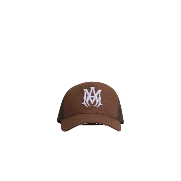 Casquette AMIRI  coton marron chocolat filet broderie logo MA rose