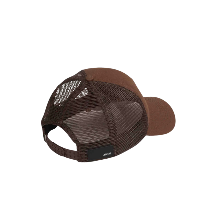 Casquette AMIRI  coton marron chocolat filet broderie logo MA rose