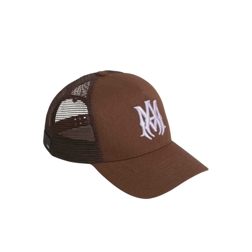 Casquette AMIRI  coton marron chocolat filet broderie logo MA rose