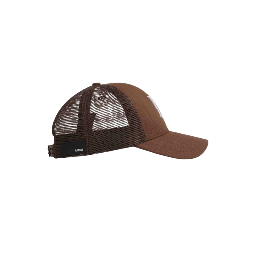 Casquette AMIRI  coton marron chocolat filet broderie logo MA rose