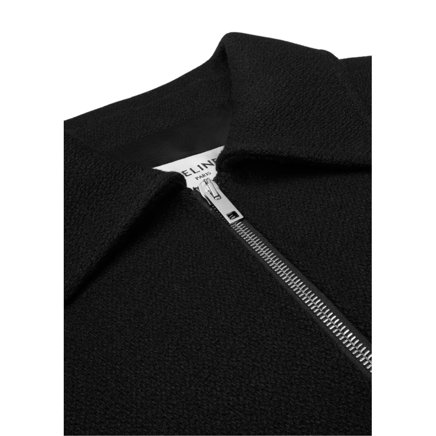 Blouson CELINE teddy zippé laine noire broderie triomphe ton sur ton dos