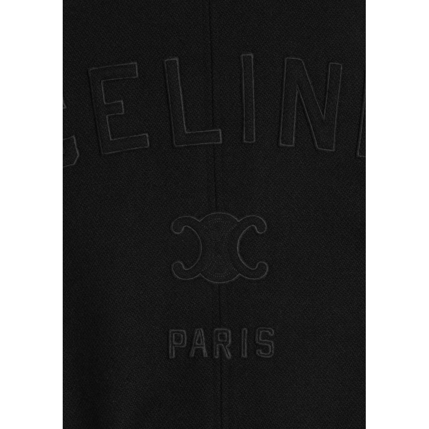 Blouson CELINE teddy zippé laine noire broderie triomphe ton sur ton dos