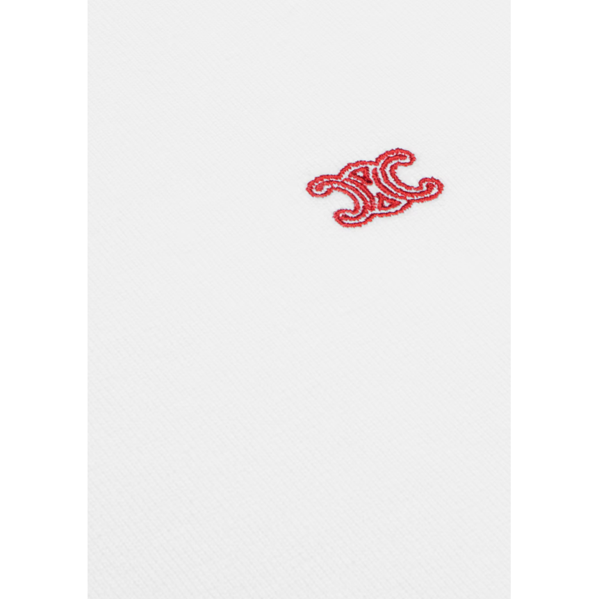 T-shirt col rond CELINE jersey coton blanc broderie logo Triomphe rouge