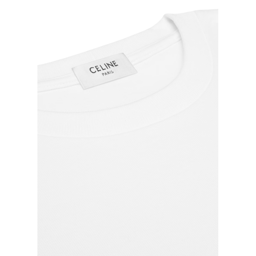 T-shirt col rond CELINE jersey coton blanc broderie logo Triomphe rouge