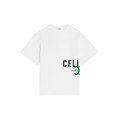T-shirt col rond oversize jersey coton blanc imprimé Celine noir Triomphe vert